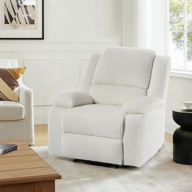 Corduroy Manual Recliner Glider Club Chair with Footrest - Beige