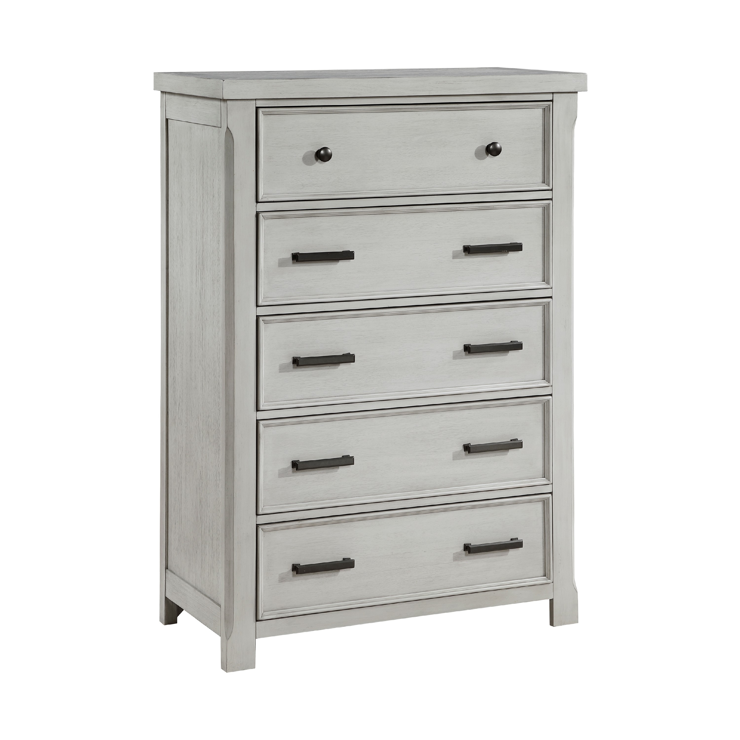 Brok Tall Dresser Chest, 5 Drawer Black Bar Handles, Light Gray Acacia