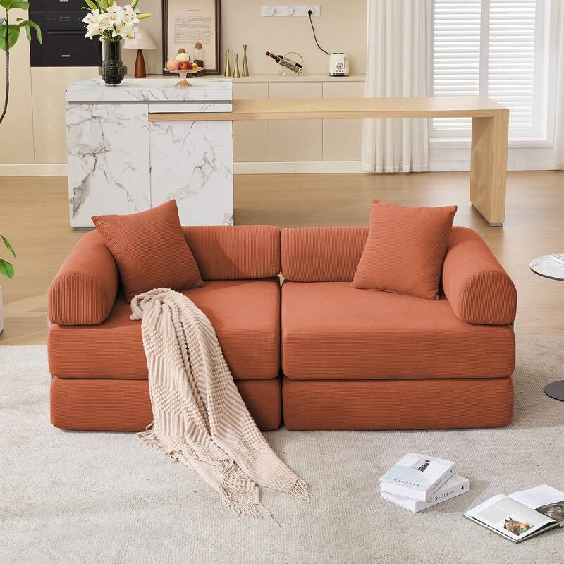 Modular Couch Sofa Bed, Convertible Design with Removable Armrests,Folding Mattress Couch for Small Spaces ,No Assembly