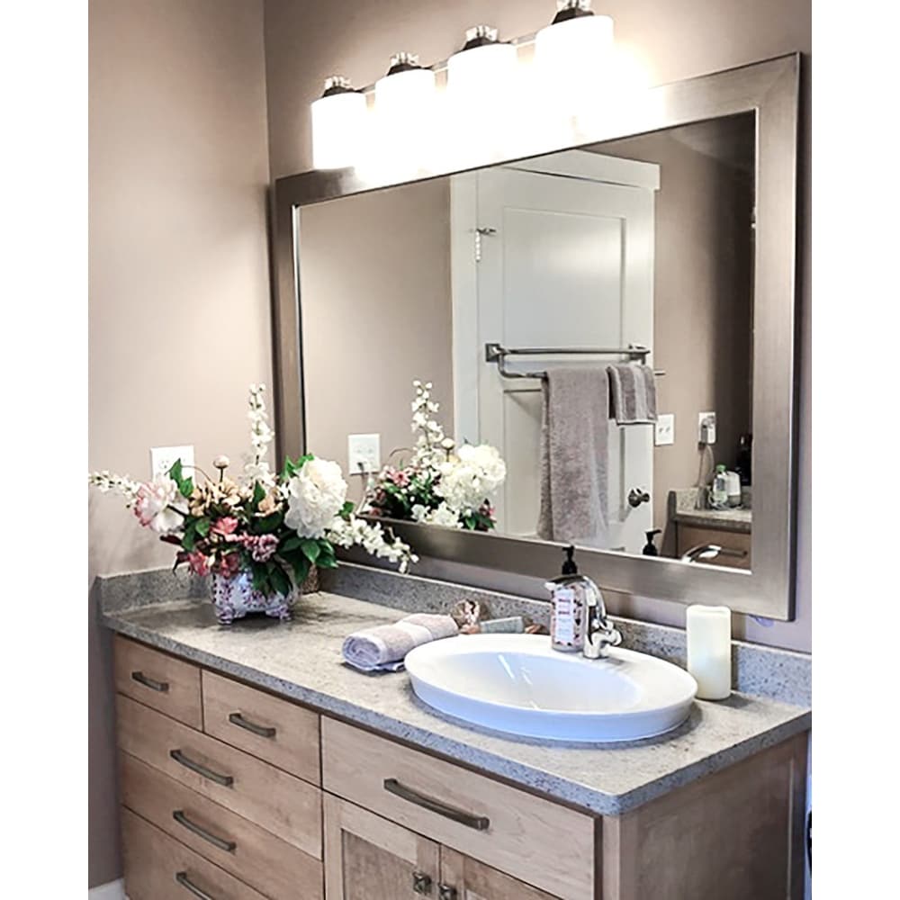 Frame My Mirror Antique Satin Nickel Framed Vanity Mirror, Pendleton Design