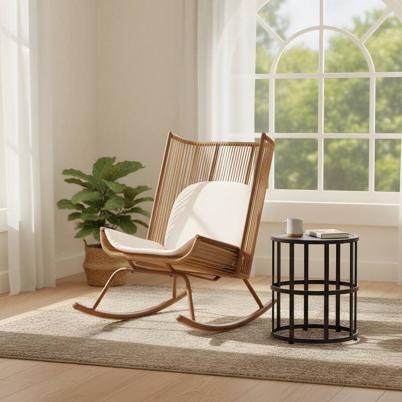 Christopher Knight Home - Siena High Arc Back Outdoor Rocking Chair Set with Cushions and Ceramic Tile Side Table