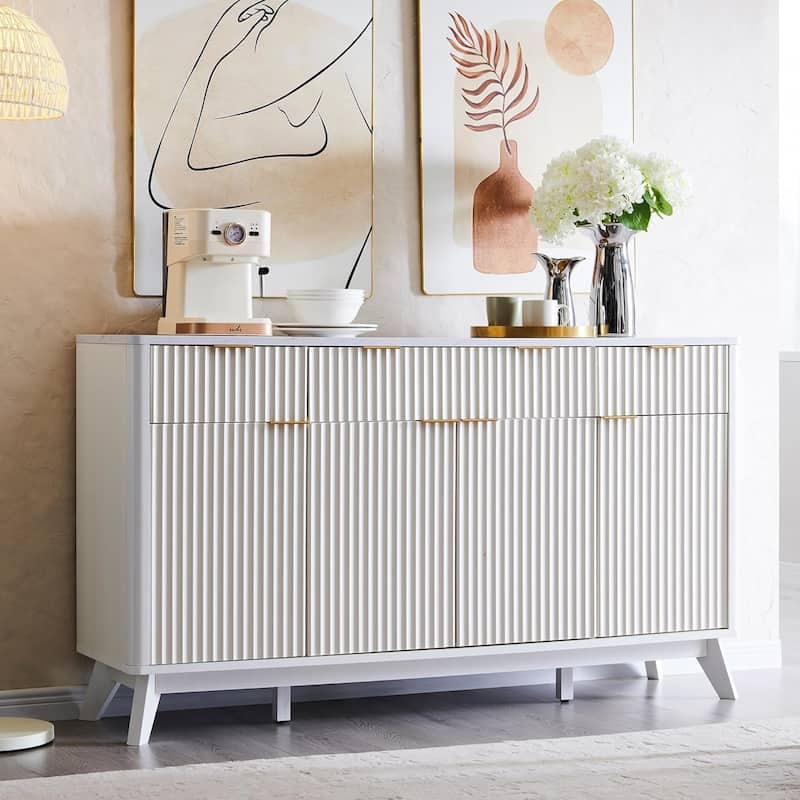 Modern Fluted Buffet Sideboard Cabinet, Buffet Table Coffee/Wine Bar