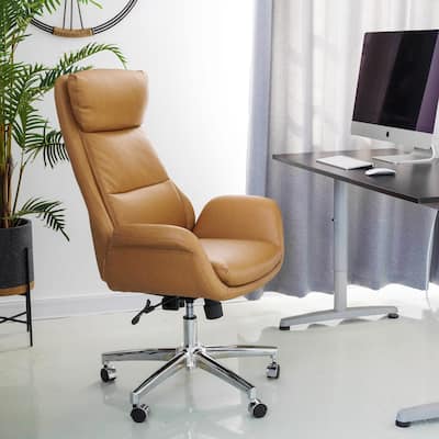 Glitzhome 48"H Mid-Century Modern Breathable Leatherette Adjustable Office Chair