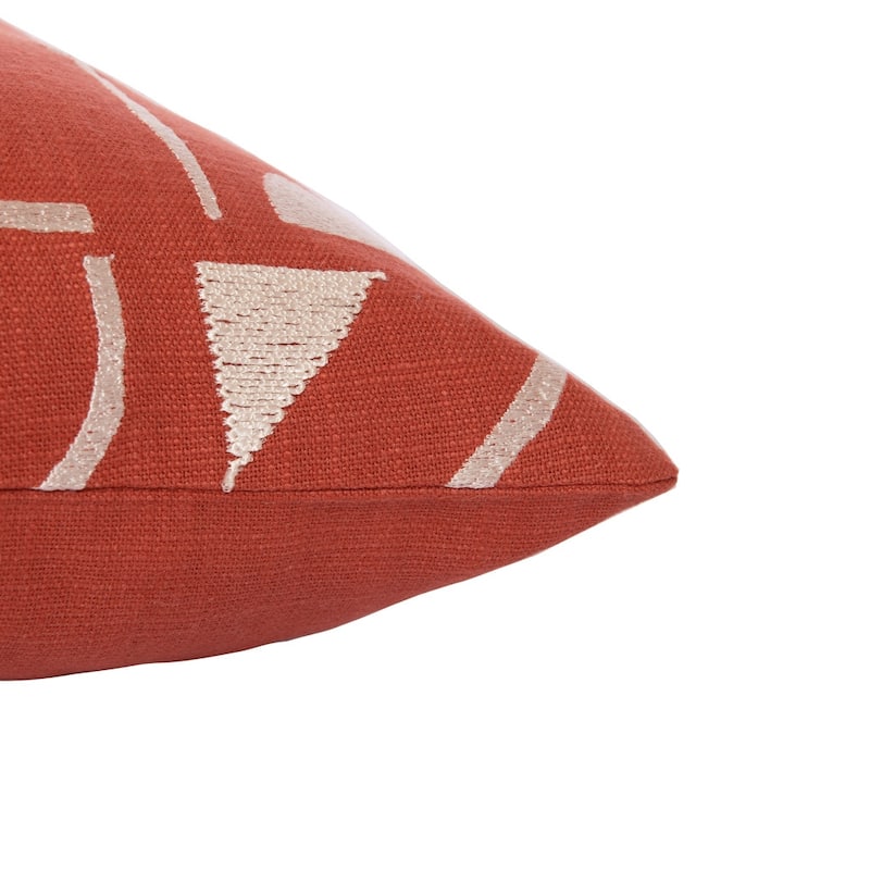 HomeRoots 24" Orange and Ivory Geometric Cotton Blend Throw Pillow With Embroidery
