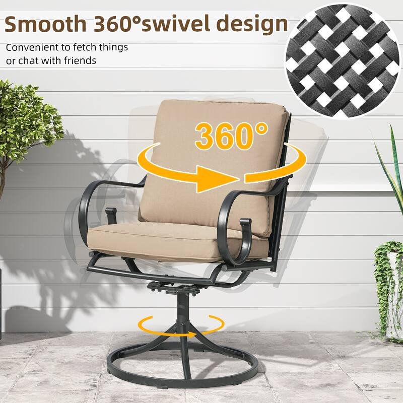 EROMMY Patio Swivel Chairs Set of 2, 360° Rocking Outdoor Dining Chairs with Cushions and Metal Frame