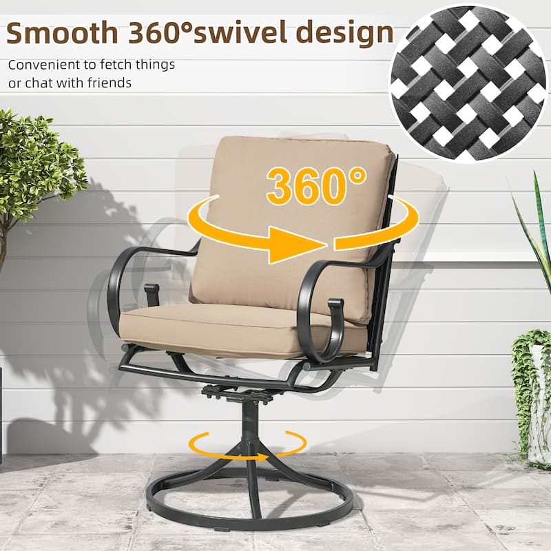 Outdoor Swivel Rocker Chairs Set of 2, Heavy-Duty 360° Swivel Patio Chairs with Cushions, All-Weather Steel Frame for Garden