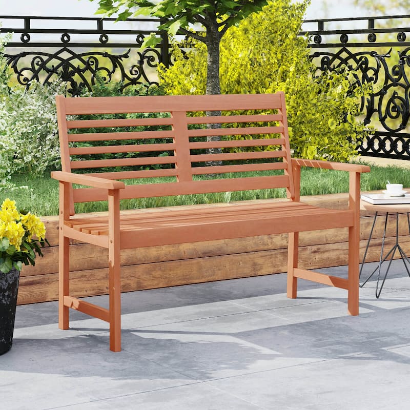 Costway Patio Solid Wood Loveseat with Inclined Backrest & Slatted - See Details