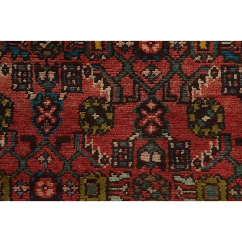 Hand Knotted Oriental 100% Wool Carpet Traditional Geometric Oranges & Rust Hamedan Runner Rug - 12' 9'' X 3' 4''