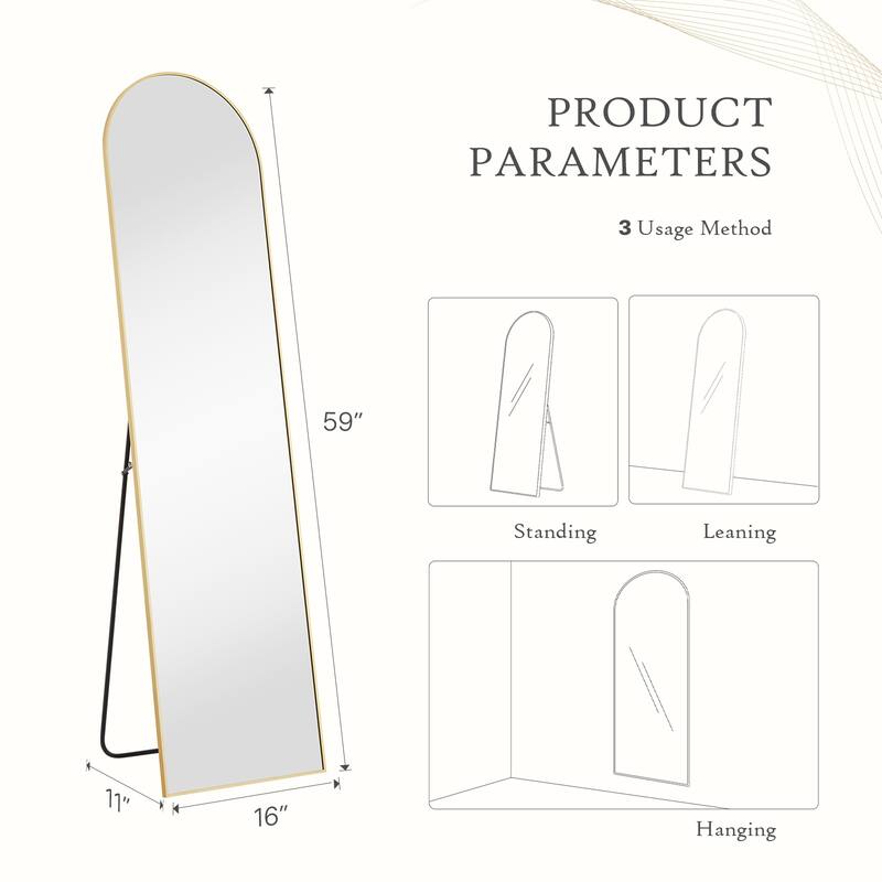 Elegant Arched Full-Length Mirror - Shatterproof Glass with Adjustable Stand, Wall Mount or Lean Design