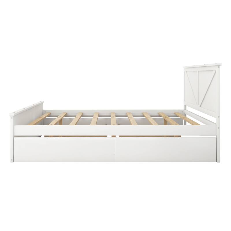 King Size Padded Bed Frame with Wooden Headboard and Four Drawers