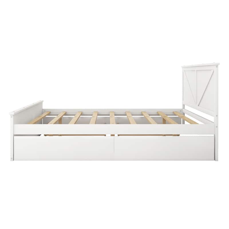 Wooden Platform Bed with Four Storage Drawers and Support Legs