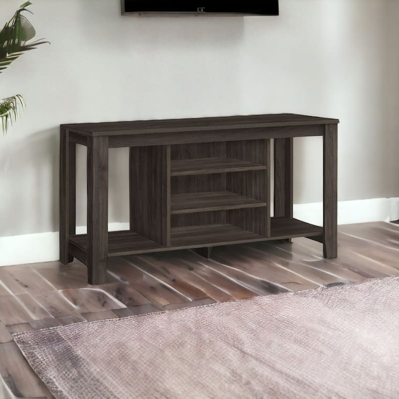 48-Inch Brown TV Stand for Living Room with Open Shelving and Rubber Wood Legs for Storage - 24.25"H x 47.75"W x 17.25"D