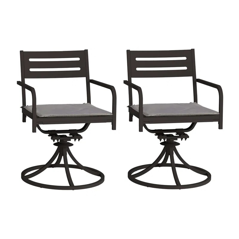 Set of 2 Powder-Coated Steel 360°Swivel Outdoor Dining Chairs with All-Weather Cushions, Black