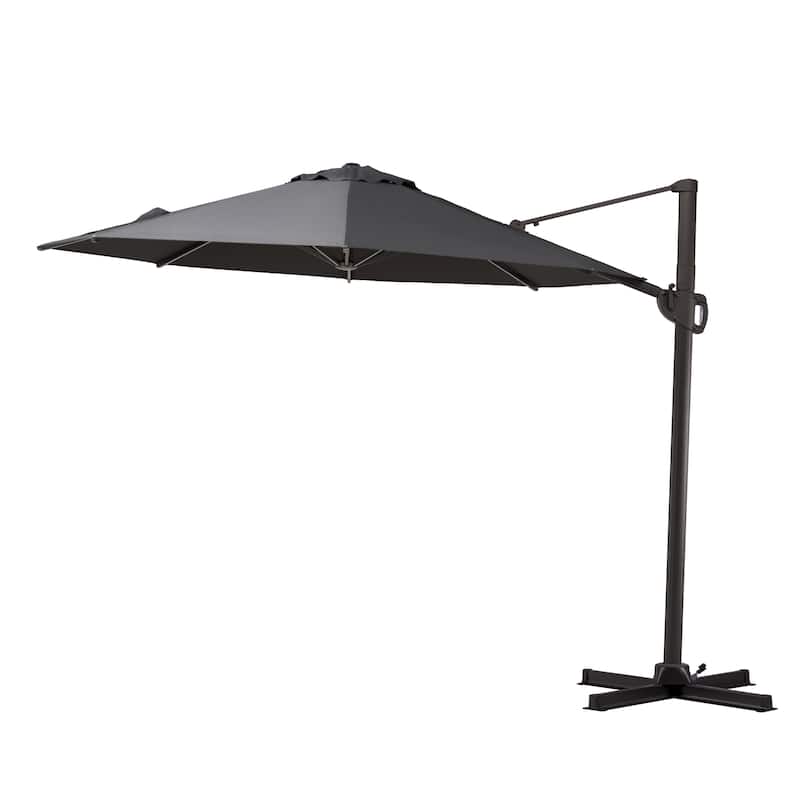 10ft Round Patio Offset Cantilever Umbrella Outdoor Hanging Umbrella with Cross Base