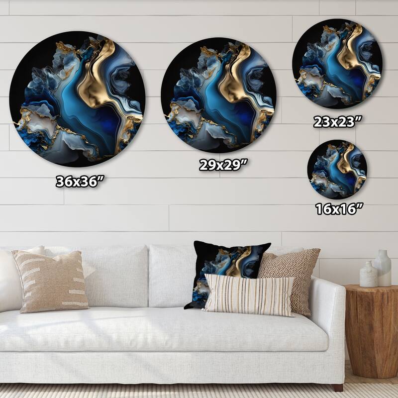 Designart 'Abstract Geode Marble Blue II' Modern Metal Round Wall Art