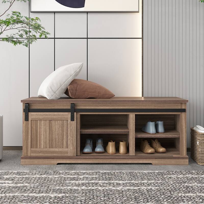 Storage Bench with a Sliding Door and Adjustable Shelf - Grey1