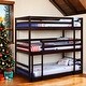 preview thumbnail 2 of 6, Wooden Triple Twin over Twin over Twin Bunk Bed with Built-in Ladders