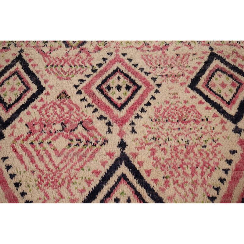 Beige & Pink Moroccan Oriental Area Rug Handmade Wool Carpet - 9'0" x 12'7"
