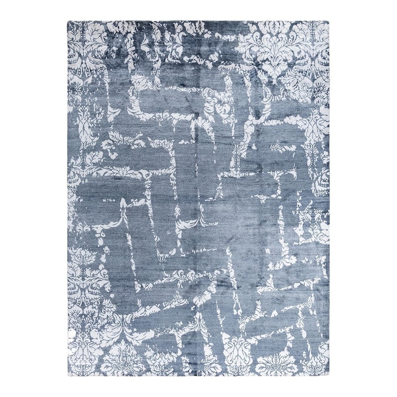 Modern One-of-a-Kind Hand-Knotted Area Rug - White, 9' 2" x 12' 4" - 9' 2" x 12' 4"