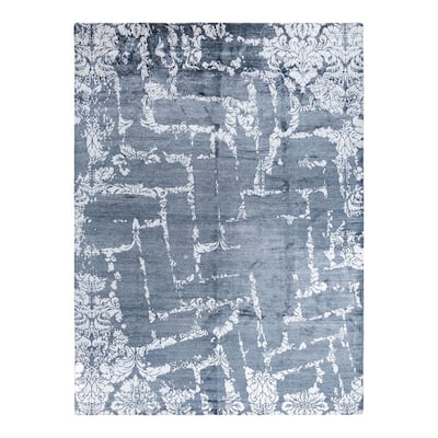 Modern One-of-a-Kind Hand-Knotted Area Rug - White, 9' 2" x 12' 4" - 9' 2" x 12' 4"