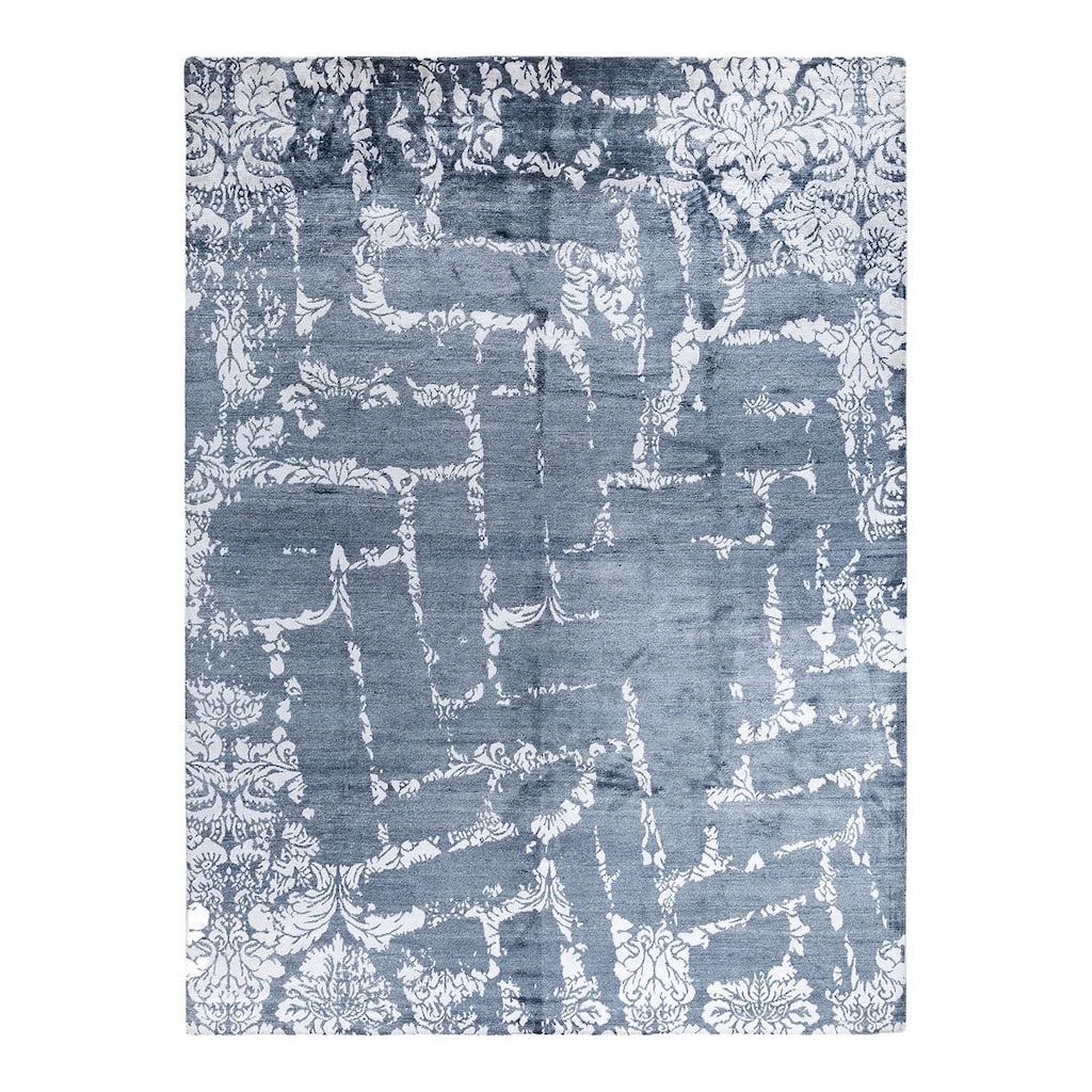 Modern One-of-a-Kind Hand-Knotted Area Rug - White, 9' 2" x 12' 4" - 9' 2" x 12' 4"