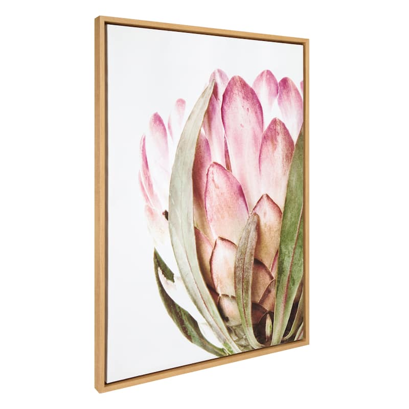 Kate and Laurel Sylvie Pink Protea Flower Framed Canvas Wall Art