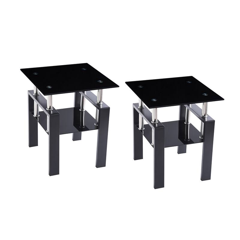 2-Piece Tempered Black Glass Sofa Table - 17.71 x 17.71 x 20.47 - Black