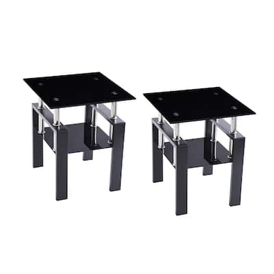 2-Piece Tempered Black Glass Sofa Table - 17.71 x 17.71 x 20.47