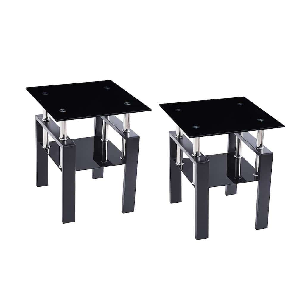 2-Piece Tempered Black Glass Sofa Table - 17.71 x 17.71 x 20.47