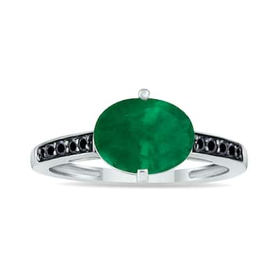 Marquee Jewels Emerald and Black Diamond Ring in 10K White Gold