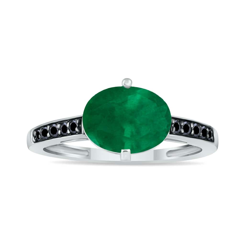 Marquee Jewels Emerald and Black Diamond Ring in 10K White Gold