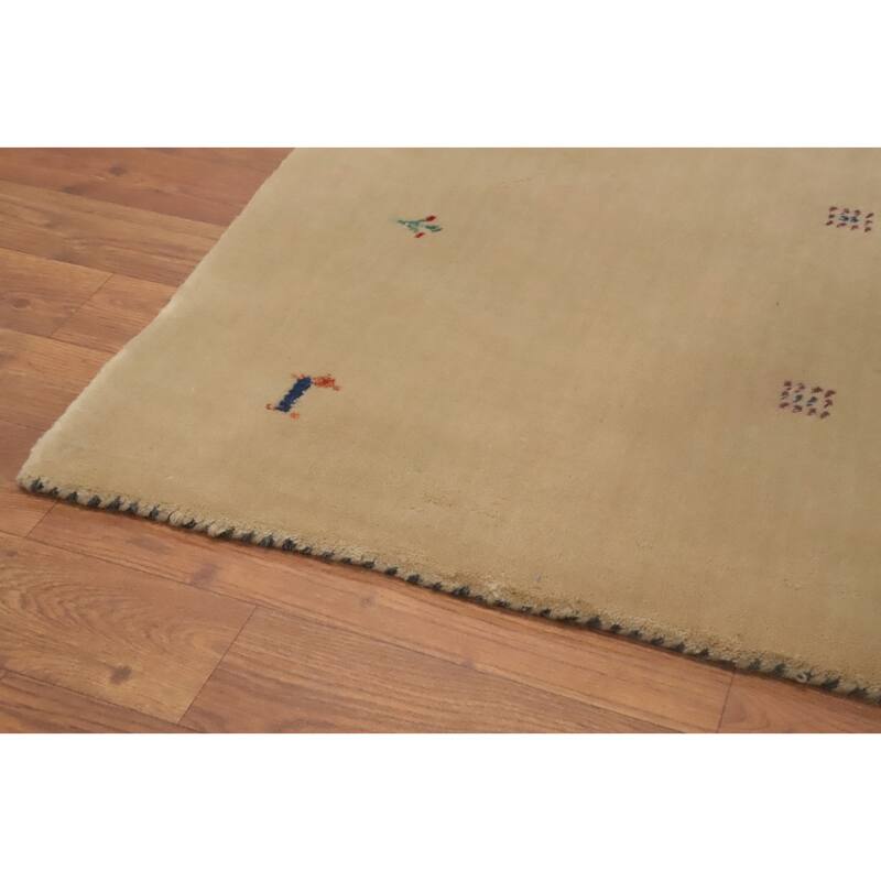 Hand Knotted Oriental 100% Wool Carpet Tribal Animal Pictorial Beige & Ivories Gabbeh Area Rug - 3' 0'' X 2' 0''