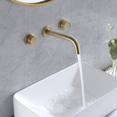 8 in W*8.23 D Solid Brass 2-Handle Wall Mounted Bathroom Sink Faucet