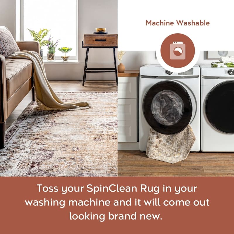 Nuloom Paisley SpinClean Machine Washable Faded Floral Border Medallion Area Rug