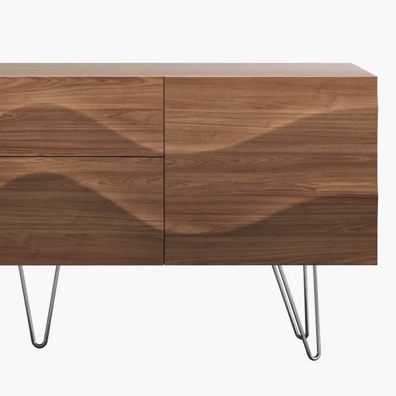 Modern Solid Wood TV Stand, Mid-Century TV Bench with Drawers, Cabinets, Tall-Cast Legs, Ash