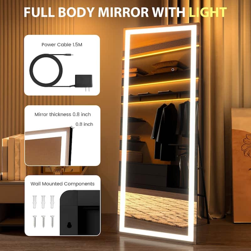 71x24 Inch Full Length Mirror with Lights, Full Body Dressing Standing, Hanging Mounted Mirror