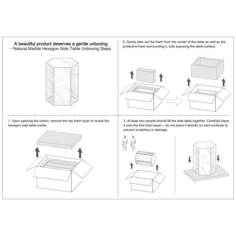 Roomfitters Luxury Natural Marble Hexagon Side Table, Solid Stone Geometric Pedestal End Table, Polished Finish