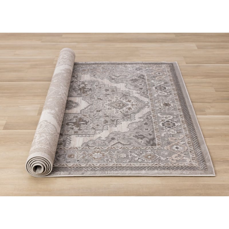 Taupe White Grey Beige Classic Elegant High-Traffic Rug