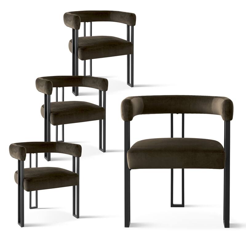 Modern Velvet Upholstered Dining Armchairs with Black Metal Legs (Set of 2/4/6) - Set of 4 - Mink imitate-4-piece