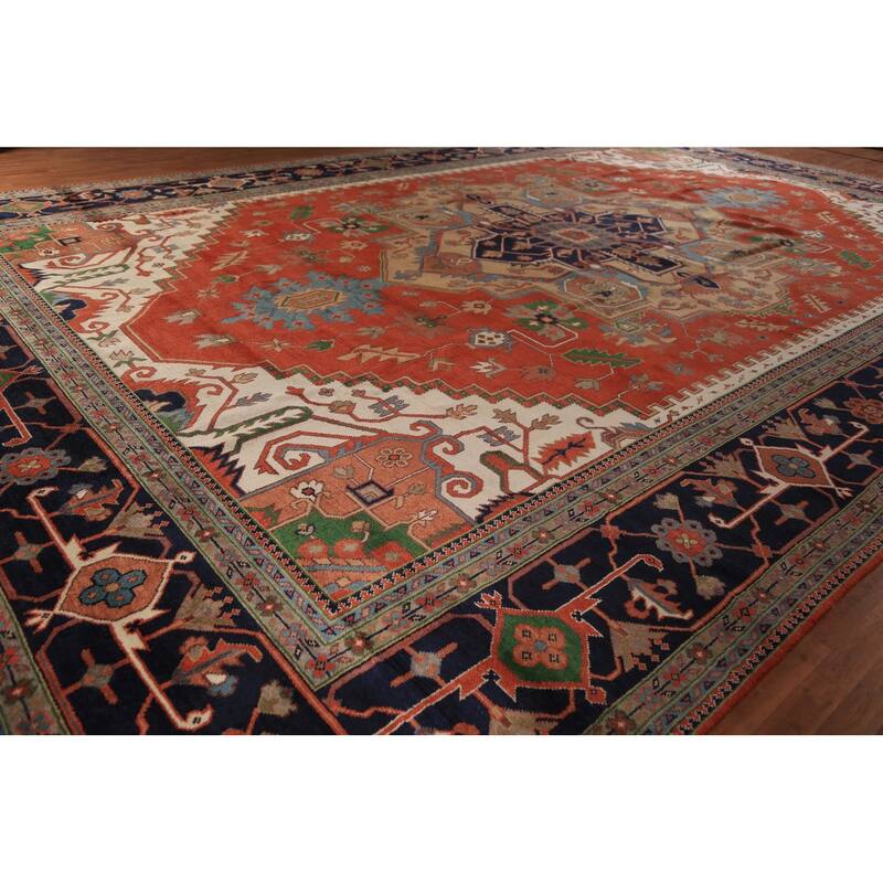 Orange Medallion Heriz Serapi Oriental Large Rug Handmade Wool Carpet - 16'4"x 24'6"