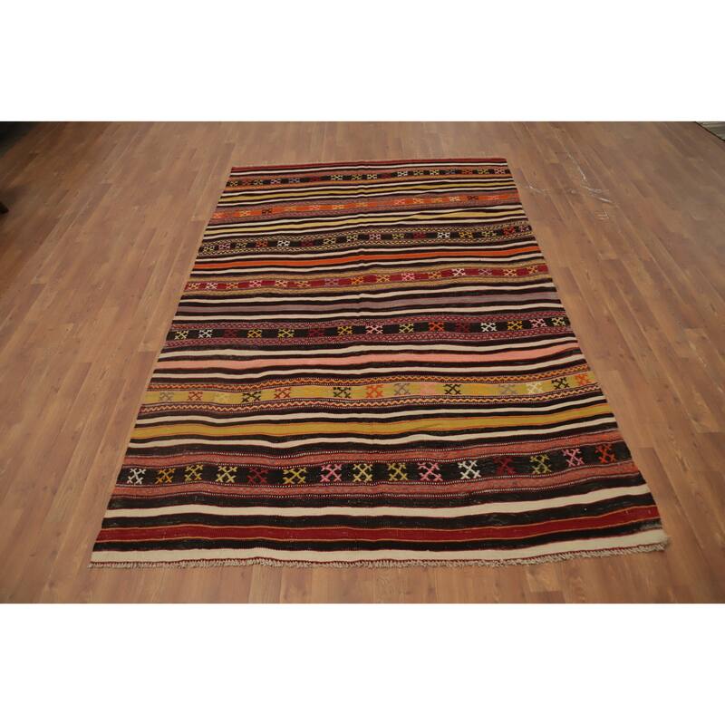 Hand Woven Oriental 100% Wool Carpet Southwestern Tribal Multi-Colored Kilim Area Rug - 8' 2'' X 5' 4''