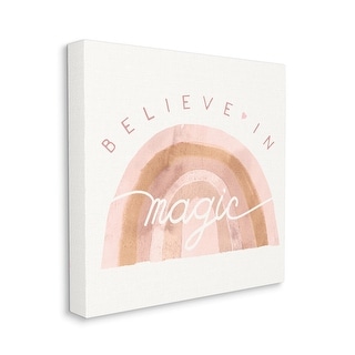 Stupell Believe In Magic Phrase Neutral Pink Watercolor Rainbow Canvas ...