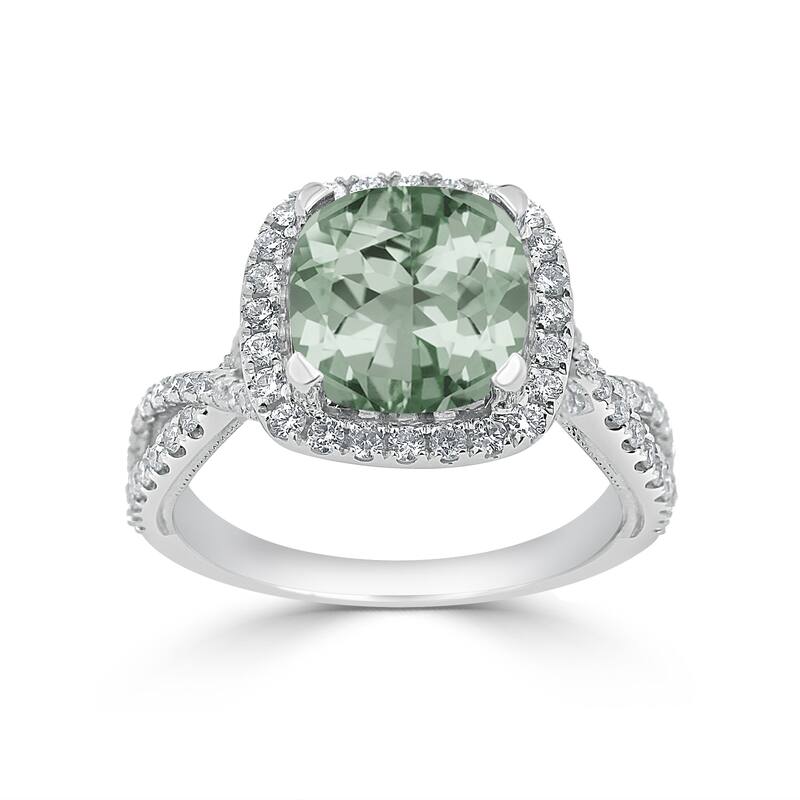 Auriya 1 7/8ct Cushion-cut Green Amethyst and Halo Diamond Engagement Ring 1/2cttw 14k Gold