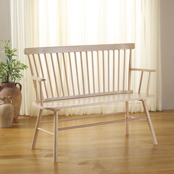 SAFAVIEH Addison Windsor Spindle Solid Wood Settee Bench. 48 W x 22 D x 36 H On Sale Bed Bath Beyond 11417022