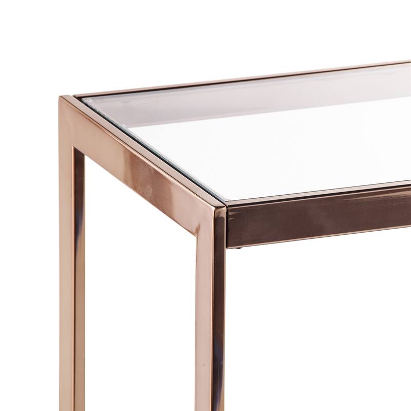 Clear Glass Console Table Black and Champagne Iron Floor Shelf Base - 48.25" L x 14" W x 29.5" H
