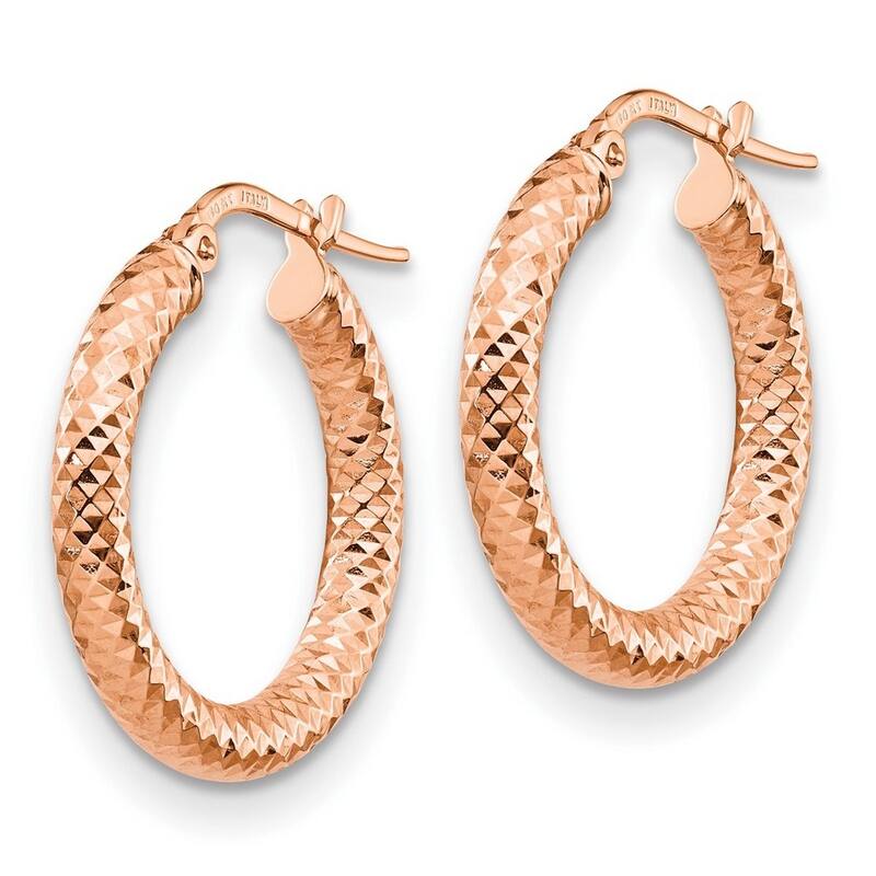 Curata 14k Yellow, Rose or White Gold Diamond Cut 3x21.5mm Hoop Earrings