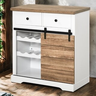 Rustic Barn Door Storage Cabinet with Wine Racks & Drawers, Versatile ...