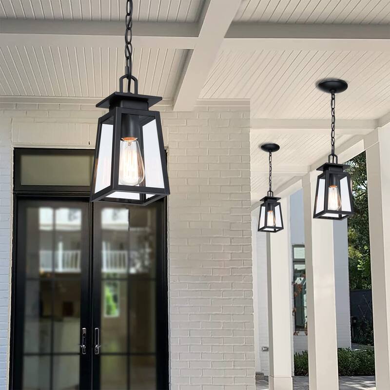 1-Light Outdoor Lantern Pendant Light (2 Pack) - Matte Black