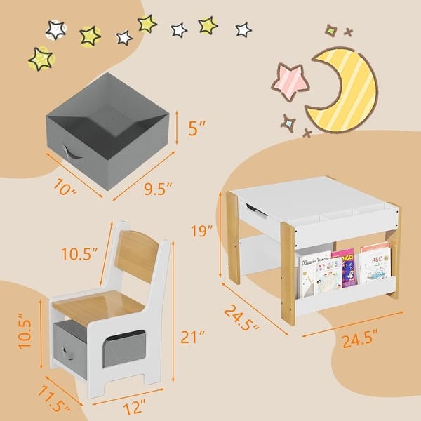 dimension image slide 0 of 3, Kids Art Table and Chair Set, 3 in 1 Activity Table with 2 Chairs