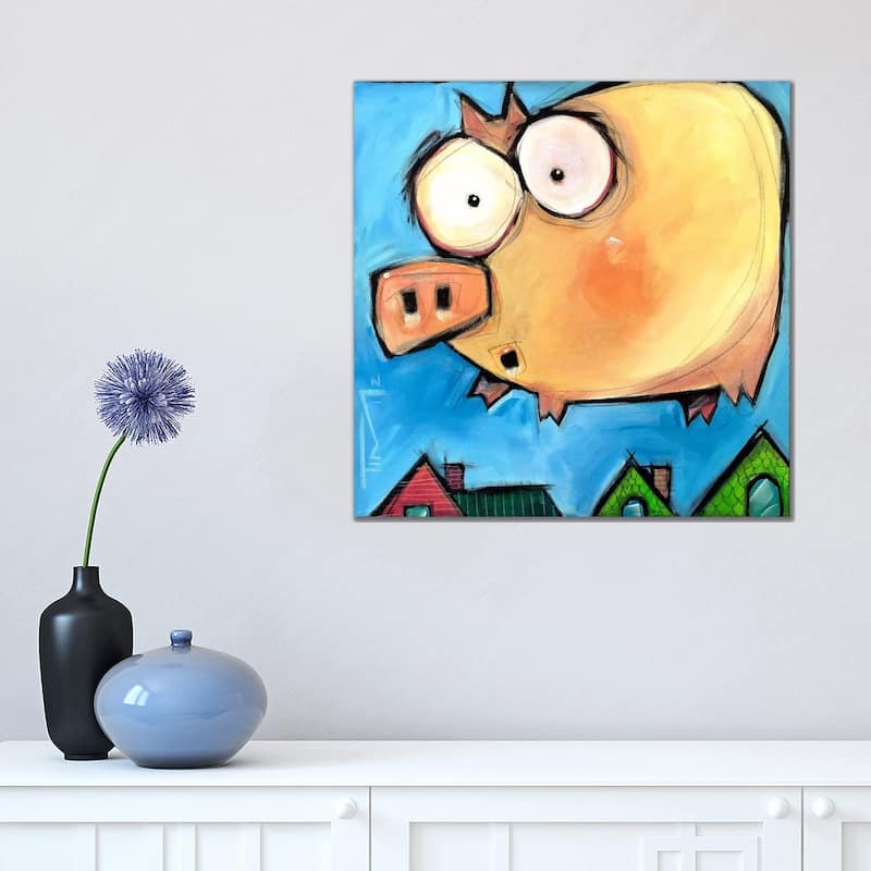iCanvas "Flying Pig First Flight" by Tim Nyberg Canvas Print - 18x18x1.5